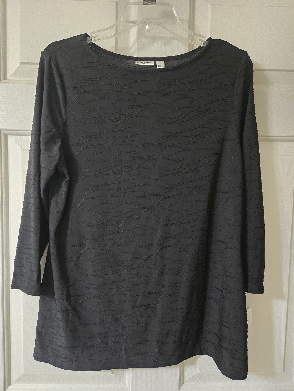 Croft & Barrow Black Textured 3/4 Sleeve Top Size Medium